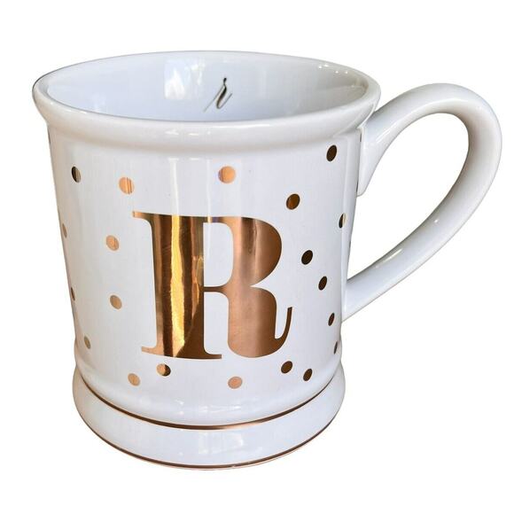 Pier 1 Monogram 'R' Large Mug White Gold Chrome Glam Coffee Gift Desk Pen Holder - Picture 8 of 10